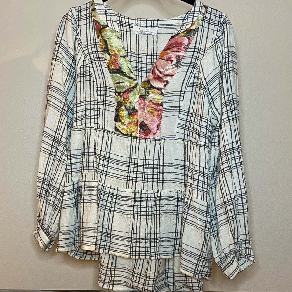 Long sleeve viscose and wool blouse
